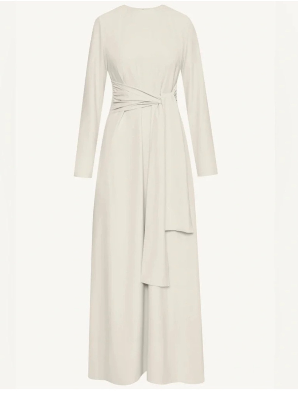 Long Sleeve White Chiffon Tie Waist Maxi Dress
